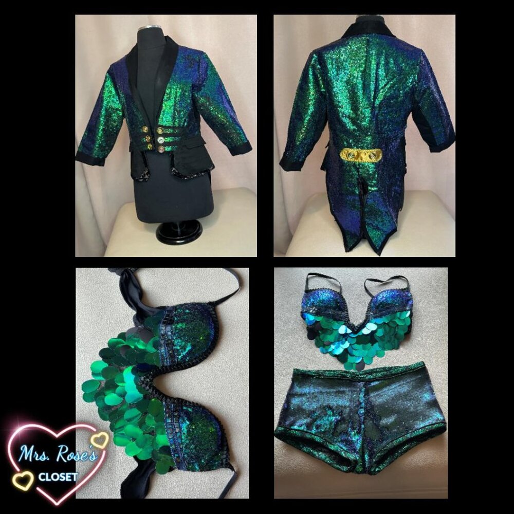 5 Piece Mermaid Rave Festival Set Bra 36D